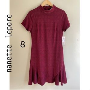 NWT (8) 6 & 14 Nanette Lepore red knit houndstooth mini mock neck turtle shift